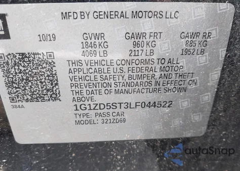 2020 Chevrolet Malibu Fwd Lt из США, поврежденный, VIN 1G1ZD5ST3LF044522